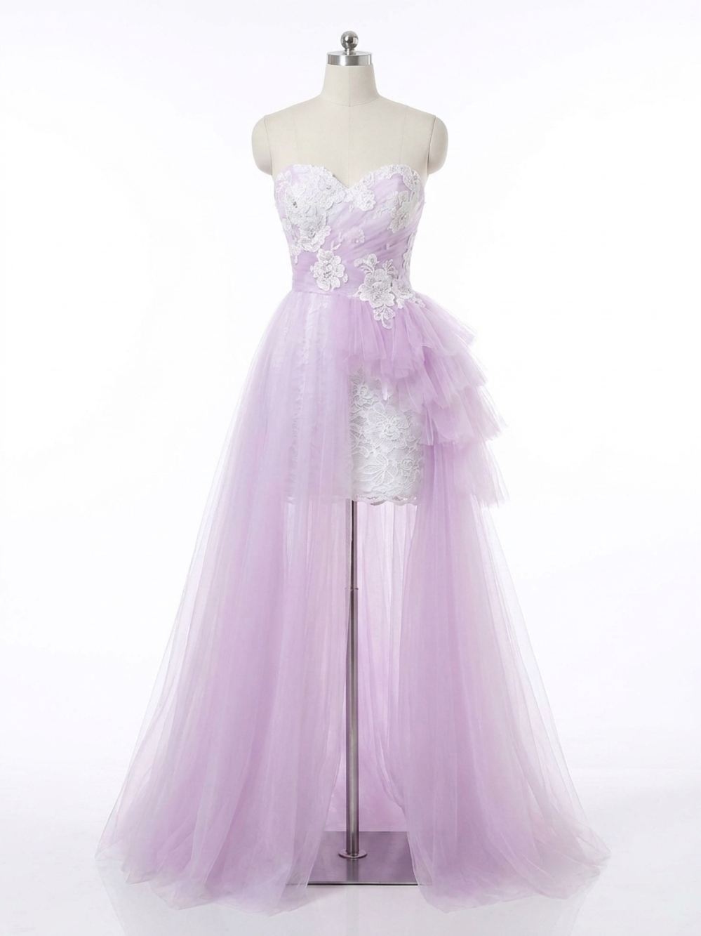 NEW MAC DUGGAL sequined bustier with lace skirt gown in lilac